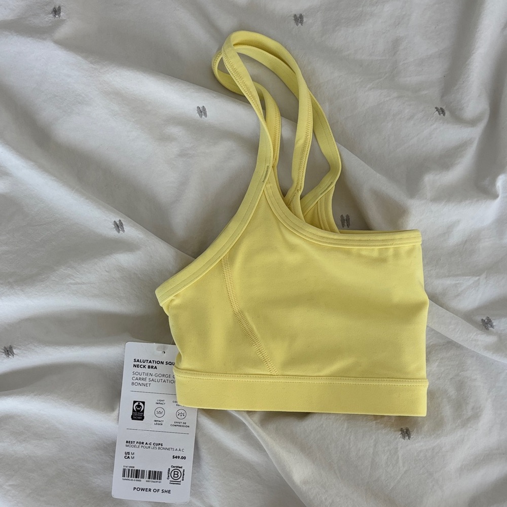 Athleta Salutation Yellow Tank Sports Bra Top Gym Yoga Pilates Workout SZ M
